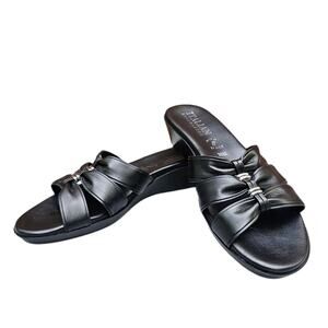 Black Mini Wedge Sandals Italian Shoemakers Bade Size 10 Strappy Slides Silver